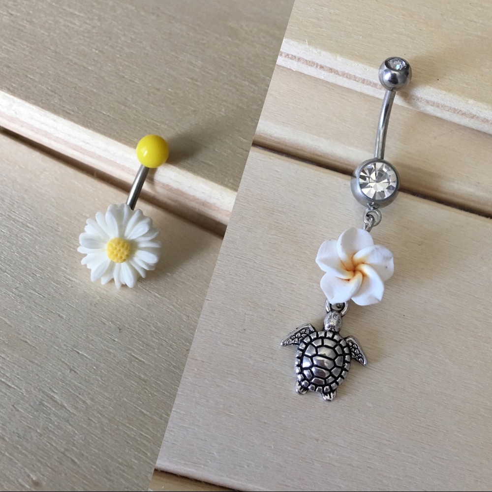 Tropical Turtle Belly Button Ring Set